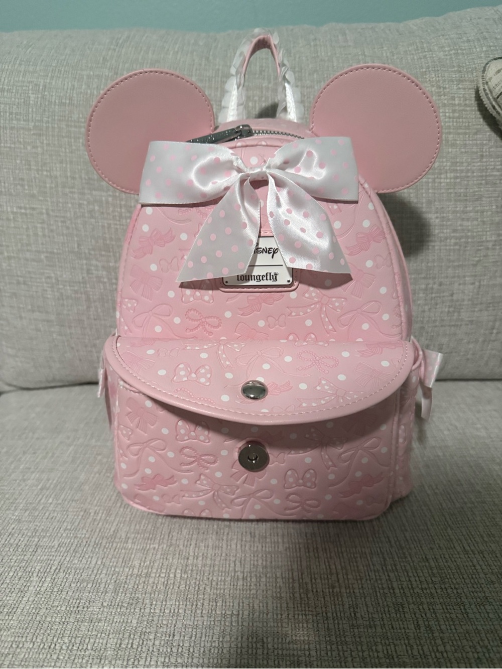 Loungefly Pink Minnie Ear Mini Backpack with Polka Dot Bow